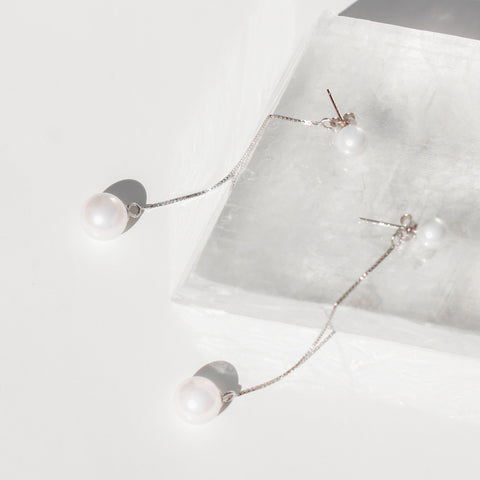 Silver Pearl Dangle Earrings - MOVIDA 